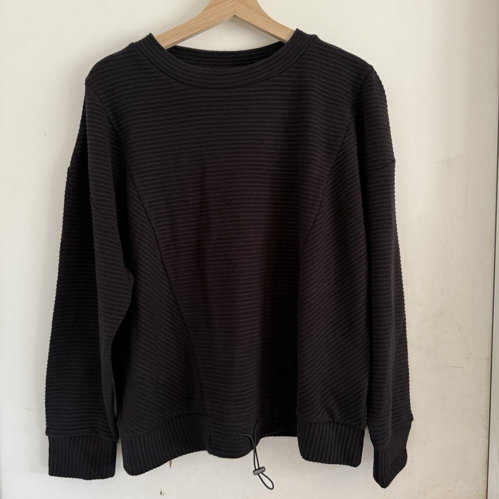 Simply Vera Pullover Stretchy Ribbed Sweater 3/4 Sleeve Black Warm Cozy Cabin XL